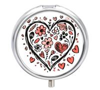 Heart Flower Red Pill Case Box with 3 Compartment Medicine Vitamin Organizer for Purse Pocket 5x5cm