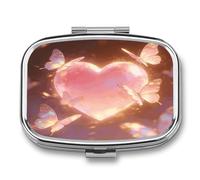 Heart Flutters Butterfly Pill Case 2 Compartment Small Pill Box Metal Portable Medicine Box Mini Medication Organizer Storage Travel Organizer for Pocket Purse