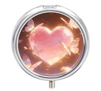 Heart Flutters Butterfly Round Pill Box with Mirror 3 Compartment Portable Pill Case for Travel Outdoor Use Cute Small Pill Organizer for Pocket Or Purse
