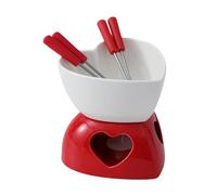 Heart Fondue Ceramic Chocolate Fondue Mug with Forks Personal Melting for Cheese Butter Suitable for Valentines Day Home Party Wedding (A, One Size)