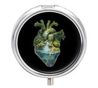 Heart Forests Anatomy Round Pill Box Organiser 3 Compartment Medicine Case | Portable Compact Mini Fashion Pattern Decorations Mirror Jewellery Boxes
