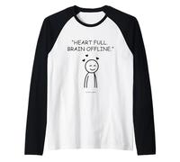 Heart Full Brain Offline Happy Stick Figure Design Raglan Baseball Tee