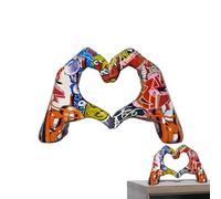 Heart Gesture Hand Statue - Colorful Graffiti Love Gesture Sculpture | Modern Love Heart Statue | Colorful Painting Heart Hand Sculptures | Modern Art Home Decor Accents | Ornament Room Decor Wedding