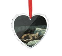Heart Glass Cat Lying on The Sofa Pendants for Christmas Decor, Hanging Ornaments for Christmas Tree Decor, Personalized Photo Crystal Ornaments for Couples, Family