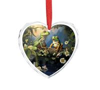 Heart Glass Many Frogs Sing on The Branches Summer Butterflies Lake Water Pendants for Christmas Decor, Hanging Ornaments for Christmas Tree Decor, Personalized Photo Crystal Ornaments for Couples, Fa