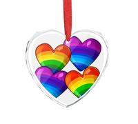 Heart Glass Rainbow Colored Gay Pride Hearts Pendants for Christmas Decor, Hanging Ornaments for Christmas Tree Decor, Personalized Photo Crystal Ornaments for Couples, Family