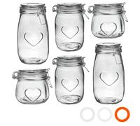 Nicola Spring Heart Design Glass Storage Food Preserve Jars - 500ml / 1L / 1.55L - Clear - Set of 6