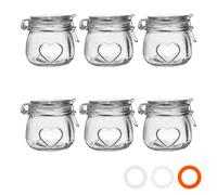Nicola Spring Heart Shaped Glass Storage Jar with Airtight Clip Lid - 500ml - 6 Pack - 4 Colour Seals - Kitchen Vintage Round Preserving Container for Pickling, Chutney, Jam, Coffee, Oats