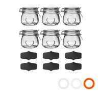 Nicola Spring Heart Shaped Glass Storage Jar with Airtight Clip Lid & Chalkboard Labels - 500ml - 6 Pack - 4 Colour Seals - Vintage Preserving Container for Pickling, Chutney, Jam, Coffee, Oats
