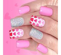 Heart Glitters Artificial Nails Short Square Artificial with Finish Safe for Sensitive Skin 24pcs Short Square Fake Sine Glossy Design