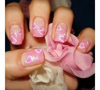 Heart Glitters False Valentine ' s Day Acrylic Stick on Enhancing Your Styles Short Square