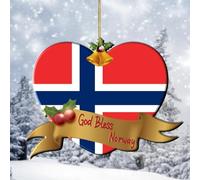 Heart God Bless Norway Flag 2D Acrylic Christmas Ornaments Norway Keepsake National Flags Ornaments for Christmas Trees Baubles New Year Collectible Holiday Souvenir Stocking Stuffers Tag