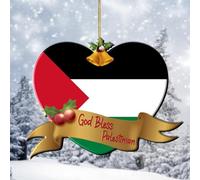 Heart God Bless Palestinian Flag Acrylic Christmas Ornaments Palestinian Keepsake National Flags Ornaments for Christmas Trees Baubles New Year Collectible Holiday Souvenir Stocking Stuffers Tag