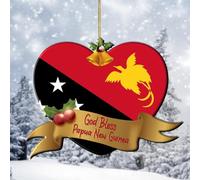 Heart God Bless Papua New Guinea Flag 2D Acrylic Christmas Ornaments Papua New Guinea Keepsake National Flags Ornaments for Christmas Trees Baubles New Year Holiday Souvenir Stocking Stuffers