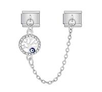 Heart Gold Birthday Mum Daughter Sister Safety Chain Stainless Silver Steel 9mm Italian Link Charm Compatible With Nomination Bracelet (Family Tree Of Life Evil Eye Hamsa Fatima Lucky)