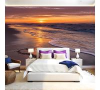 Heart Graphic Mural Wallpaper Sunset Beach Landscape Photo Wallpaper 3D Effect 200 x 140 cm Non-Woven Wall Mural Home Bedroom Living Room Tv Background Poster Decoration