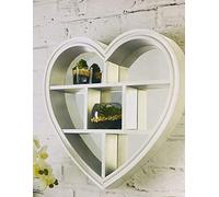 Heart Grey Mirror - Shabby Chic | Beautifully Shaped Designed Decoration | Art Piece Gift With Grey Shelf Wall | Small Vanity Mirror | Antique Baroque Style (White)