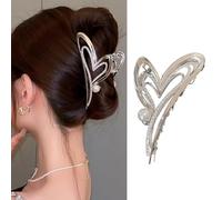 Heart Hair Clips Silver Metal Hair Claw Clip Sweet Hearts Shaped Hair Jaw Clip with Rhinestones Pearl Design Shiny Strong Hold Nonslip Hair Accessories Exquisite Valentine's Day Claws Hair Barrettes