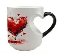 Heart Handle Color Changing Magic Ceramic Mug - Heat Reveal Red Heart Design Coffee Cup, Romantic Novelty Gift for Valentine's Day, Mother's Day & Anniversaries, Perfect for Family & Coffee Lovers