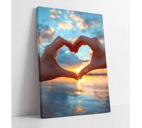 Heart Hands on the Beach Canvas Wall Art Print Picture - 20 inch wide x 30 inch high (Frame Depth 30mm)