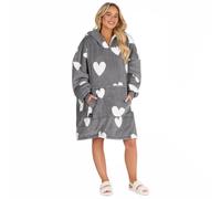 Heart Heated Hoodie Blanket Electric Warm Sherpa Fleece Oversized Plush Throw OHS Charcoal One Size