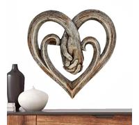 Heart Holding Hands Wall Decor | Unique Art Sculpture Faux Wood Finish | Forever Love Wooden Decoration | Heart Ornament For Bedroom Living Room Love gi-fts