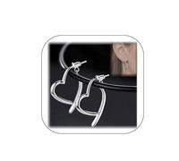 Heart Hoop Earrings, 1 Pair 925 Sterling Silver Stud with Thick Silver Plated White Copper Large Hollow Heart Dangle Silver Hoop Earrings for Women Lightweight Sleeper Earrings for Daily Wear Gifting