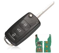 Heart Horse 3 Buttons Remote Car Key Shell Case Fob Cover Flip Folding Replacement Remote Key Case for Go-lf Ca-ddy Be-etle Je-tta P-olo Sharan Transporter (433Mhz ID48 Chip)