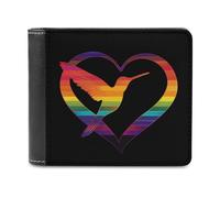 Heart Hummingbird Colorful Men's Bifold Wallet Slim Cash Card Holder Leather Purse