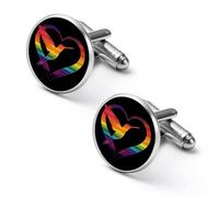 Heart Hummingbird Colorful Shirt Cufflinks Round Cuff Links for Business Wedding Party Father's Day Gift 2.0cm