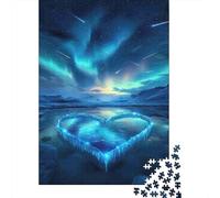 Heart Ice Lake Jigsaw Puzzles 1000Pc Recycled Paper Aurora & Meteor ShowerPuzzle for Adults Jigsaw Puzzle Difficult Challenging Home Activity Fun Present for Home 52x38cm/1000pcs