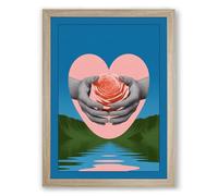 Heart in Hand Surrealism Framed Wall Art Print A1 (84.1×59.4cm) Oak, Wall Decor for Living Room, Bedroom, Office & Home, Ready to Hang, Art Gift