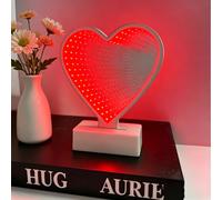 Heart Infinity Mirror Tunnel Neon Sign, 3xAA Battery Powered 3D LED Desktop Heart Shaped Neon Light for Bedroom Christmas Valentine Wedding Party Anniversary Birthday Romantic Aesthetic Decor Gift