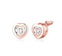 Heart Initial Stud Earrings 14K Rose Gold Plated CZ Hypoallergenic Alphabet Letter Initial Earrings Birthday Gifts for Women(Rose Gold D)