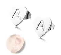 Heart Initial Stud Earrings, Hypoallergenic Stud Earrings for Women in Minimalist Silver Design, Tiny Heart Letter Earrings Gift for Daughters Sisters Lovers Mothers Birthday Valentine’s Day