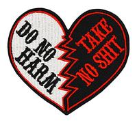 Heart Iron-on Patch Do no harm take no Shit Love Patches for All Fabrics and Leather | Quote Sticker to Iron on for Clothing and Backpacks | Biker Fabric Applique | 2.95X2.55 in