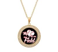 Heart Is on Field Baseball Novelty Necklace Round Pendant Diamond Jewelry Gifts For Men Women Golden-style-11