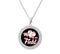 Heart Is on Field Baseball Novelty Necklace Round Pendant Diamond Jewelry Gifts For Men Women Silver-style-11