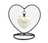 Heart Keepsake Cremation Urn for Ashes - Exclusive Protected Design Mini Aluminium Memorial Urn with Heart Stand, Velvet Box & Funnel - 3-Inch Token Ashes Holder (Pearl White- Text Engraved)