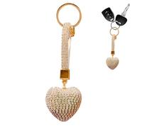 Heart Keyring - Sparkling Heart Keyring, Sparkling Heart Keyring | Women's Key Ring With Shimmering Rhinestones, Love Heart Keyring, Leather Bag Charm, White, Siehe Beschreibung