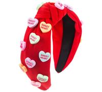 Heart Knotted Headband Valentine's Day Love Candy Embellished Headband Non Slip Wide Top Knot Christmas Birthday Gift(red,M)