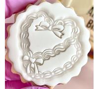 Heart Lambeth Cake Bows Fondant Stamp Embosser Biscuits Cookies Cupcakes fits m&s Biscuits Wedding Engagement Bride to be First Birthday Sweet 16 Baby Shower Marks and Spencers Free Matching Cutter
