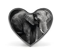 Heart Lapel Pin - A Pug Metal Brooch Pin, Fashionable Lightweight Round Badge for Shirts, Hats, Jackets, Black and white elephant image, Love form