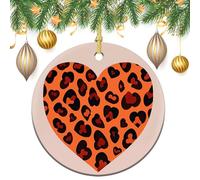 Heart Leopard Ceramic Christmas Ornaments 3 Inch Vintage Hanging Baubles with Gold String for Xmas Tree Decorations Holiday Party Yard Garden Home Decor Festive Keepsake Gift Exchange