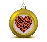 Heart Leopard Christmas Tree Ornaments 1.6 Inch Shatterproof Pc Plastic Balls with Lanyard Baubles Hanging Christmas Ball Ornaments for Xmas Tree Holiday Party Wedding Home Decorations-Golden