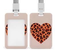 Heart Leopard Id Badge Holder with Lanyard, Clear Vertical Card Protector Waterproof, Breakaway Safety Neck Strap, Heavy Duty Name Tag Holder for Nurse Teacher Officer Staff Women Men