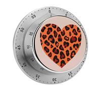 Heart Leopard Kitchen Timers for Cooking 60 Minute Wind Up Timer, Magnetic Back, Visual Mechanical Timer with Loud Alarm, Manual Countdown Timers for Classroom Home Gym Tanning