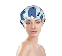 Heart Leopard Print Shower Cap, Waterproof Reusable Bath Caps For Women Hair, Double Layers Elastic Shower Hat Hair Protection