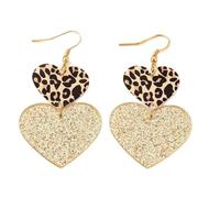Heart Leopard Sequin Drop Earrings for Women, Acrylic Dangle Earrings Romantic Gift for Valentine's Day Jewelry, Acrylic, No Gemstone