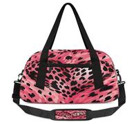 Heart Leopard Skin Print Kids Duffel Bag for Boys Girls, Lightweight Travel Weekender Bag with Adjustable Strap, Overnight Gym Bag Toddler Sports Duffle for Workout Dance